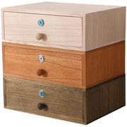 带锁收纳盒抽屉式实木家用桌面大容量长方形单层钱箱盒柜子储物盒