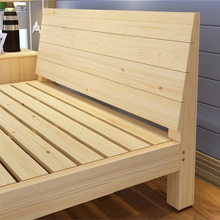 可拆卸简单简易单人床1.5米床架松木床全实木加厚1.8m带床垫
