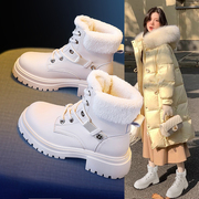 厚底雪地靴女2024冬季女鞋加绒加厚保暖冬，鞋棉鞋白色马丁短靴