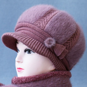 2021帽子女冬季中老年人，防寒保暖毛线帽加绒，加厚围巾一体妈妈帽。