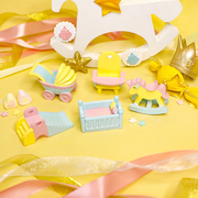 烘焙蛋糕装饰粉嫩软萌木马，婴儿车滑滑梯树脂，摆件新生婴儿生日装扮