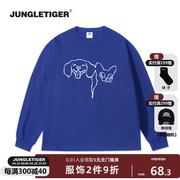 丛林老虎日系创意动物情侣长袖，t恤设计感小众，克莱因蓝纯棉上衣男