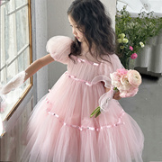 kw家粉色网纱公主裙女童蓬蓬，芭比仙女礼服裙，儿童夏仙女(夏仙女)甜美连衣裙