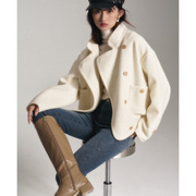 23秋冬米白色大廓形圈圈呢羊毛外套设计感夹克上衣女