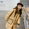 卡其色中长款羽绒服女冬2023韩系设计感拼接90白鸭绒加厚外套