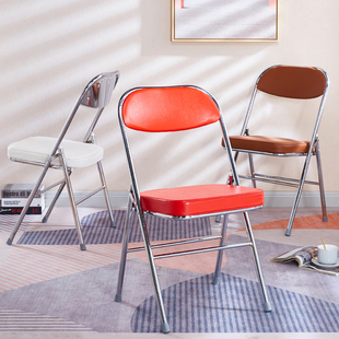 精致折叠椅子简约现代中古加厚靠背餐椅火锅店，烧烤大排档红色椅子