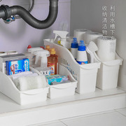 日本进口带滑轮橱柜收纳篮，冰箱收纳盒塑料，下水槽整理框厨房收纳筐