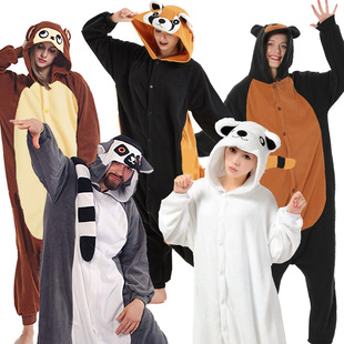 派对聚会演出年会卡通，动物睡衣表演黑熊浣熊长尾，狐猴子男女连体服