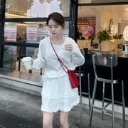 此外 设计感宽松显瘦长袖T恤套装女2025夏季新款蛋糕短裙两件套潮
