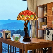 美式田园创意葡萄玫瑰酒吧灯欧琈蒂凡尼彩色，玻璃客厅卧室美女台灯