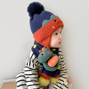 儿童帽子男孩冬季宝宝毛线帽护耳男童围巾套装女童婴儿幼儿秋冬款