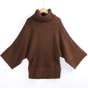 1173高领蝙蝠毛衣，秋冬纯色针织宽松大码宽袖子时尚毛针织衫外贸