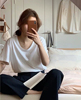 夏东大门chic韩版常规，u圆领短袖纯色白色t恤基础，款大领口tee女