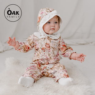 Oak Family婴儿衣服长袖连体衣春季宝宝满月和尚服新生儿连身爬服
