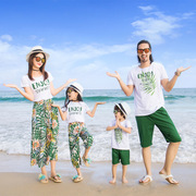 亲子装2023夏短袖(夏短袖)套装，沙滩服全家装，海边度假网红家庭装防蚊沙滩裤
