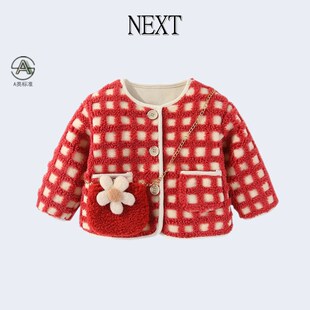 英国Next女童冬装外套童装女宝宝加厚上衣秋冬季儿童红色保暖外衣