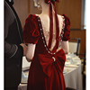 敬酒服新娘2024酒红色订婚礼服裙高级感结婚在逃公主法式显瘦