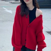 白鹿同款红色毛衣外套性感可爱跨年穿搭少女毛衣女装2023