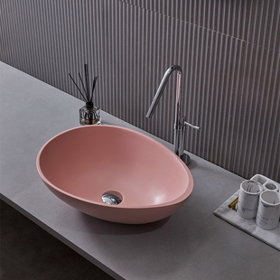 金士莱人造石粉色台上盆艺术盆，洗手盆面盆卫生间家用北欧个性简约