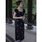 2024夏季连衣裙女赫本风气质高级感复古茶歇法式黑色雪纺裙子