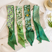 绿色小长条丝巾女发带，百搭高级感双面，春夏配衬衫丝带法式飘带腰带