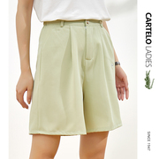 鳄鱼浅绿色西装短裤，女夏季薄款韩版显瘦直筒，宽松裤子休闲裤五分裤