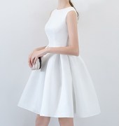 2023春夏秋女白色无袖连衣蓬蓬裙子圆领气质宴会礼服派对洋装