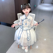 女童复古时尚旗袍裙唐装汉服两件套中国风洋气女小童，夏季公主裙子