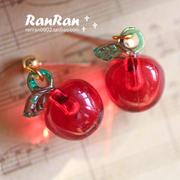 RanRan手工 可爱圣诞果平安果红色苹果亚克力水果925银针耳钉耳夹