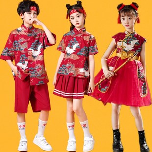 六一大班开场舞中国范红色蓬蓬裙幼儿园中国风演出儿童古筝合唱服