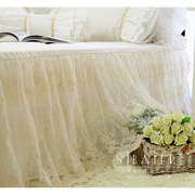 韩版米白绣花纱双裙摆纯棉全棉蕾丝，单双人床裙床单，床罩1.8m床2m床