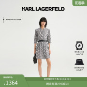 KARL LAGERFELD卡尔拉格斐印花雪纺连衣裙夏显瘦收腰百皱裙老佛爷