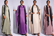 阿拉伯女士宽松大码蝙蝠衫，外套迪拜外搭+内裙，两件套纯色缎面长袍