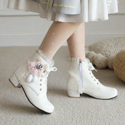 可爱少女短靴秋冬甜美低跟马丁靴女靴子粗跟学生公主女鞋