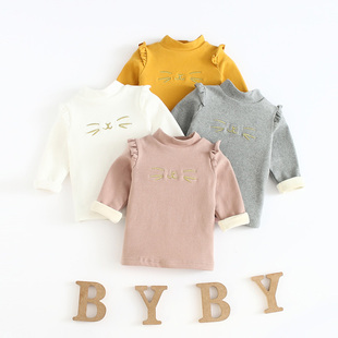 一岁女宝宝加绒打底衫0-1-2-3-4岁女小童加厚t恤婴儿高领上衣冬装