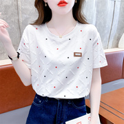 时尚纯棉印花短袖T恤女2024夏季韩版宽松显瘦半袖百搭上衣潮