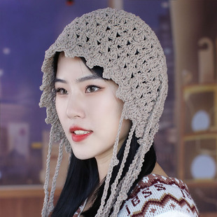帽子女韩版秋季针织帽英伦，复古显脸小毛线帽优雅休闲公主范包头帽