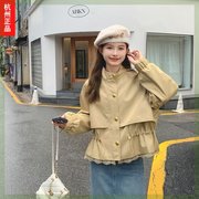 蕾丝拼接工装短外套女春秋2024高级感美式设计感韩系夹克风衣