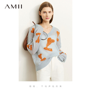 amii2024春季奶fufu针织衫，兔子提花宽松外搭女马海毛上衣