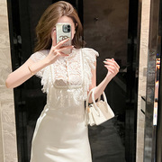 a字礼服裙2024夏季名媛，气质镶钻蕾丝，边收腰白色连衣裙90191