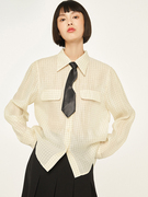 抗皱减龄格子衬衫女士2023秋季可拆卸领带设计感天丝长袖衬衣