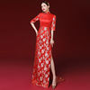 中国风红色模特走秀高端舞台，旗袍演出服晚会主持人，礼服女高端大气