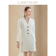 LadySElite/慕裁 白色戗驳领西装裙女2023时尚气质高端职业连衣裙
