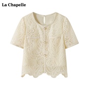 拉夏贝尔LaChapelle小香风短袖衬衫女夏季甜美名媛蕾丝衫上衣
