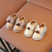 女宝宝方口鞋2022儿童鞋，学步鞋女童秋季软底珍珠公主鞋潮定制