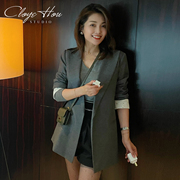 Cloyehou2022春装日本进口羊毛大西装高级灰色袖口拼色外套
