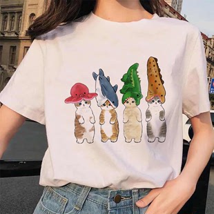 Cat Printed Woman T Shirt原宿韩版猫咪小猫印花休闲女士T恤短袖