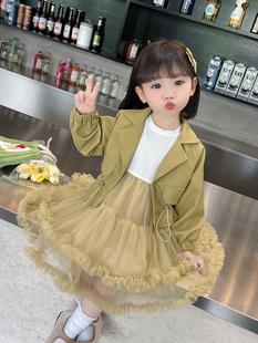 女童春秋季2023洋气时尚，小女孩时髦甜美可爱皮衣，外套裙套装潮