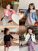 韩系童装女童秋装宝宝，针织开衫樱桃绣花学院，纯色毛衣儿童秋冬外套