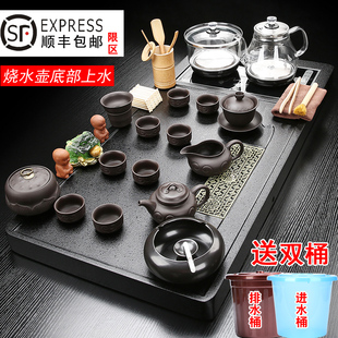 中迪紫砂茶具套装全自动玻璃烧水壶一体大茶盘家用泡茶台功夫茶海